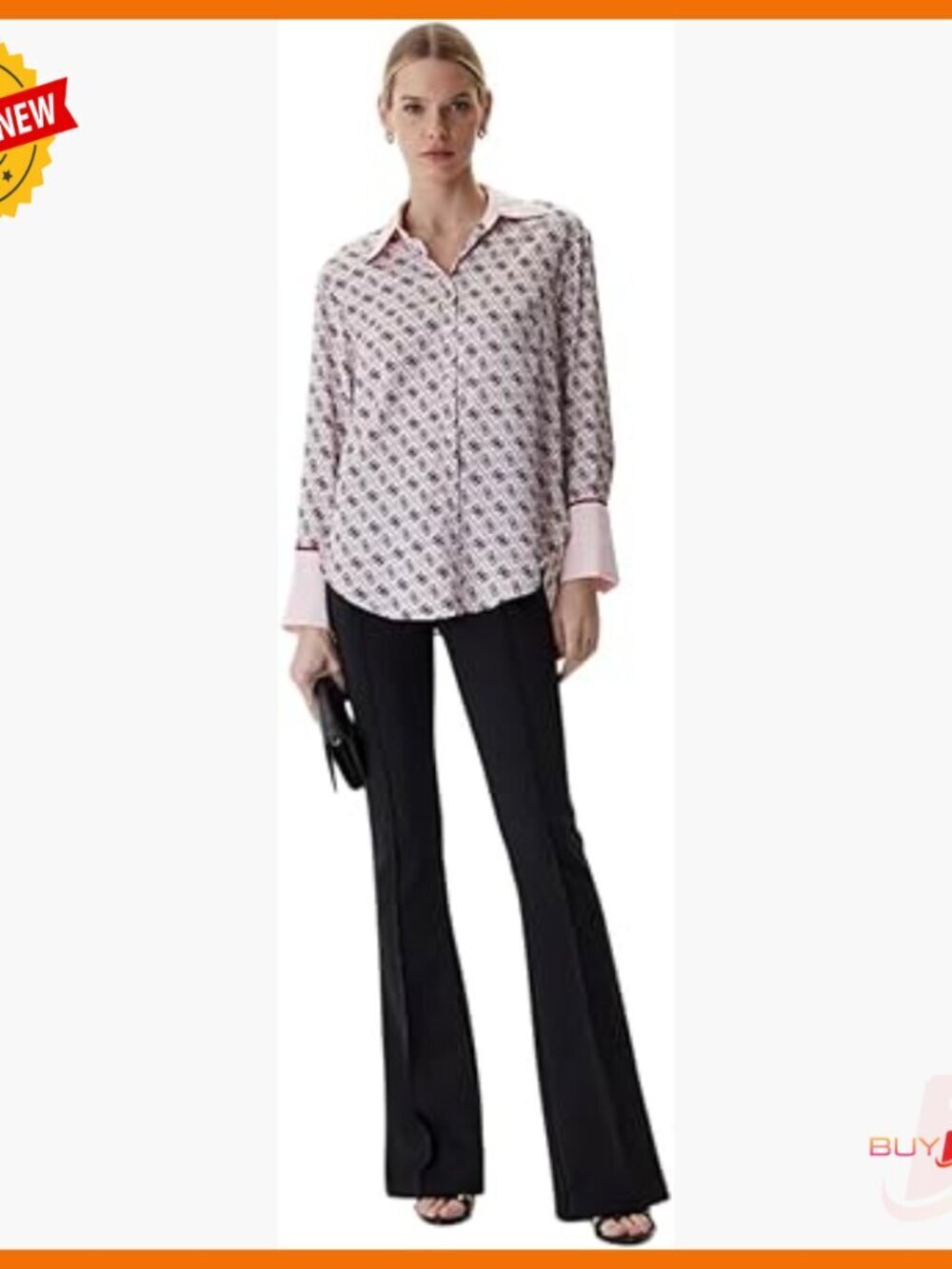 Long Sleeve Button Down Shirt Regular Fit Polyester Blend Blouse